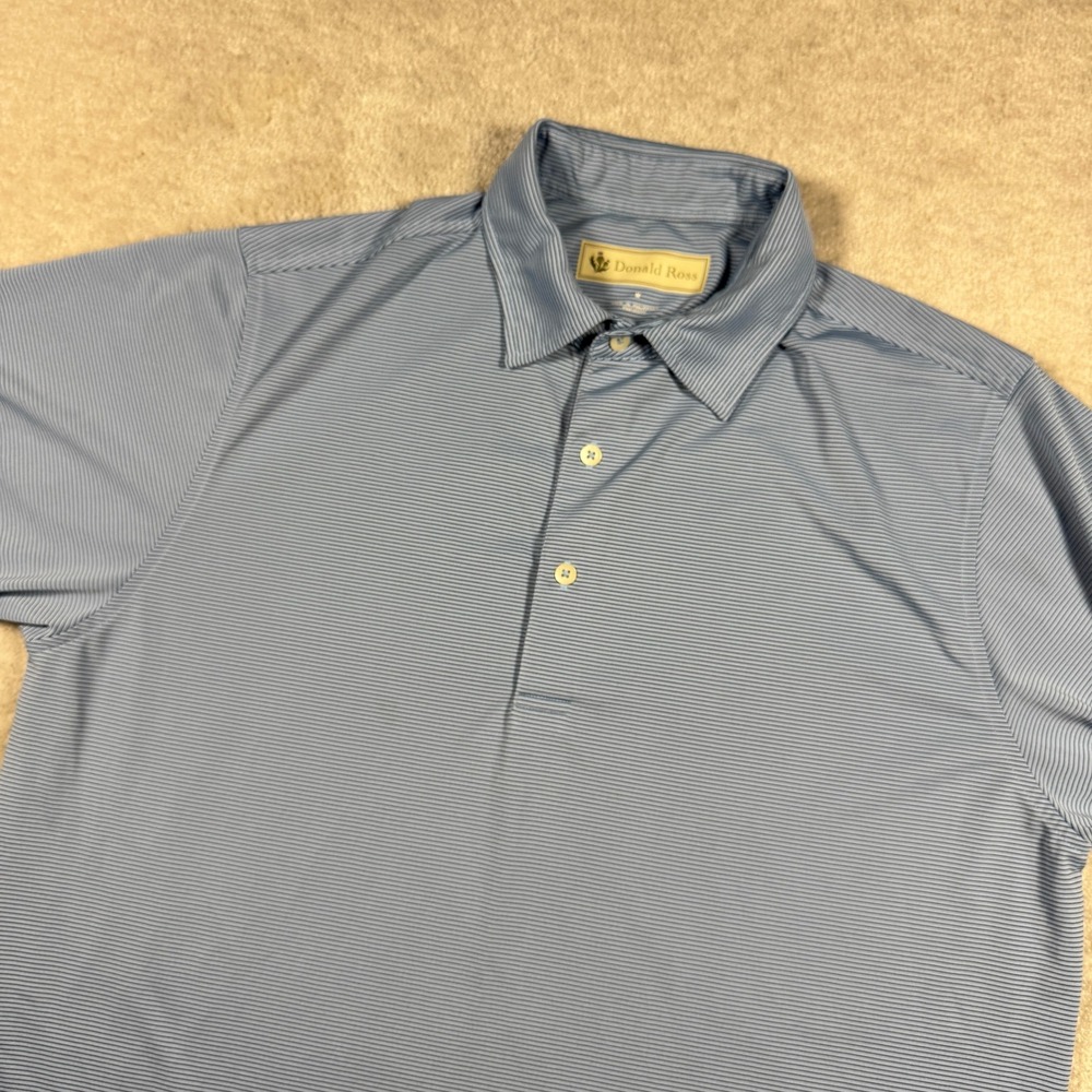 Donald Ross Polo Mens Medium Blue Micro Stripe Cool River Performance Golf Shirt